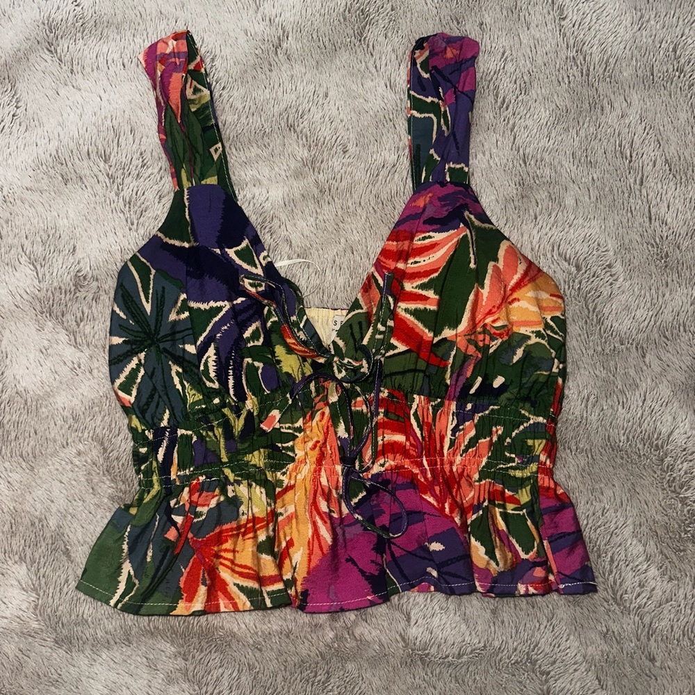 Floral Multicolor Ruched Tank Top - Picture 2 of 5